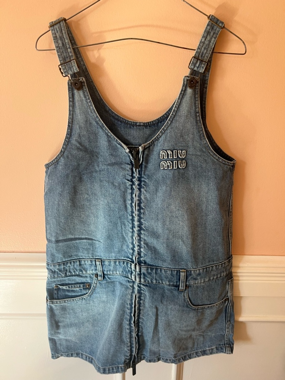 Miu Miu Denim Zip-Front Pinafore mini Dress jumper Coachella sold out rare luxe - Picture 3 of 12